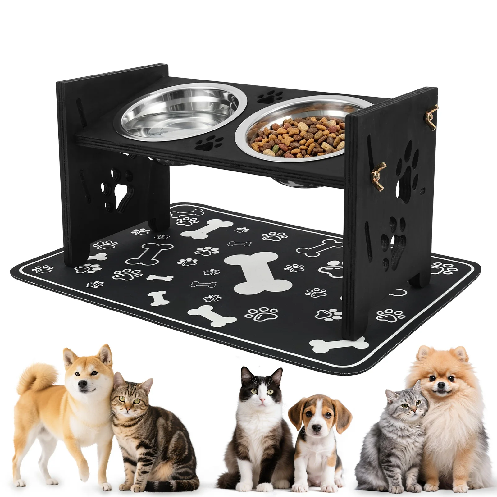 Royal Canin Food Medium - 高さ調節可能な犬用食器台、二重ステンレス製フード・ウォーターボウル付き、小型犬・中型犬・大型犬用