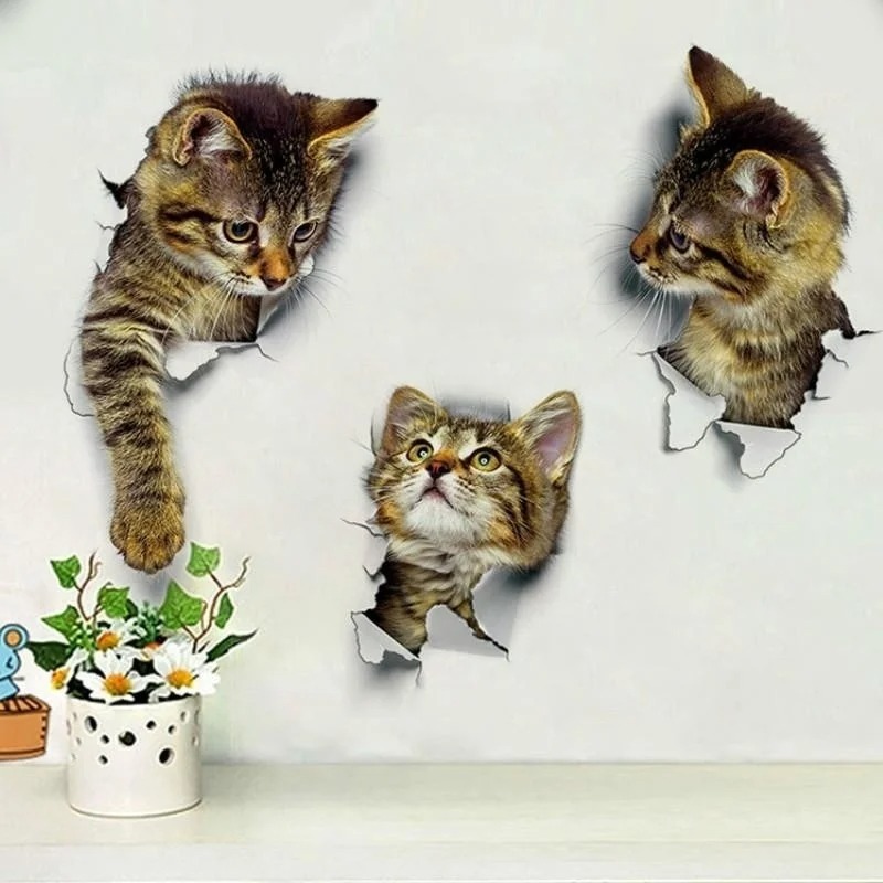 子供のための取り外し可能な自己粘着性の3D壁紙,かわいい猫, - Pvc Panel Background のレビューと価格
