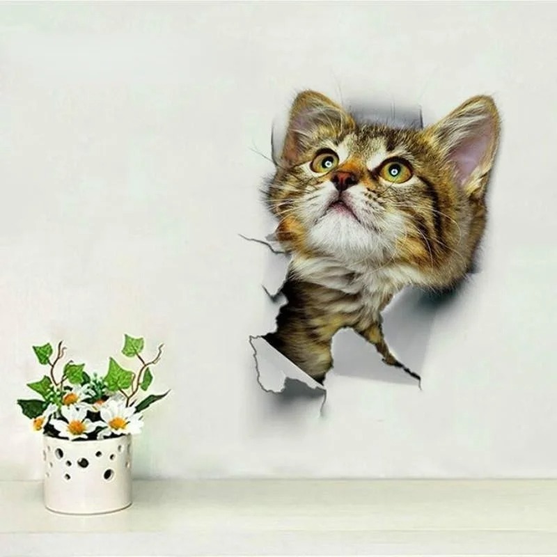 子供のための取り外し可能な自己粘着性の3D壁紙,かわいい猫, - Pvc Panel Background のレビューと価格